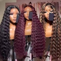 Wig Rambut Asli Brasil Tanpa Lem, Wig Lace Front Vietnam Original Deep Wave untuk Wanita Kulit Hitam, Wig Full Lace Frontal