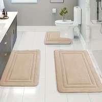 Ensemble de tapis de bain en polaire corail avec base en PVC, mousse à mémoire de forme, motif damier matelassé, antidérapant, lavable en machine, 3 pièces, pour salle de bain et couloir en U