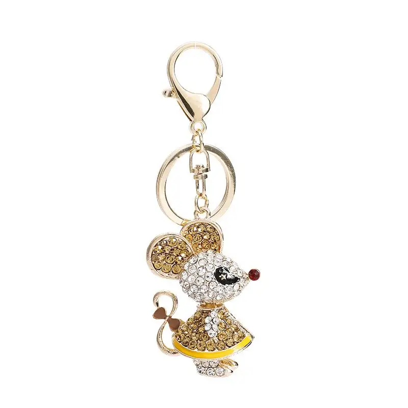 Wholesale Hot sale Bling Diamond Rhinestone Cute Rat keychain women Bag Car charm Rat Pendant Keychain For Girl gift