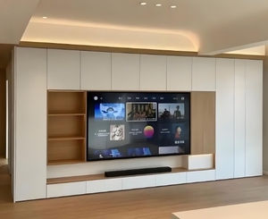 แท่นวางทีวีทำจากไม้เนื้อแข็งหรูหราทันสมัยออกแบบเรียบง่ายติดตั้งบนผนังสำหรับบ้านห้องรับประทานอาหารห้องนอนโรงแรมพร้อมที่เก็บของติดผนังเต็มรูปแบบ - Product Image 1