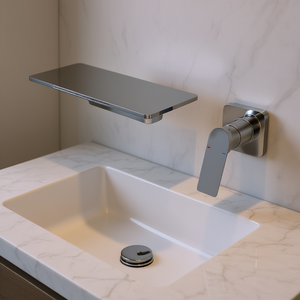 Grifo de Lavabo Moderno para Baño, Montado en la Pared, Monomando, Acero Inoxidable, Acabado Cromado, Diseño de Cascada - Product Image 2