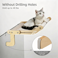Hamac de fenêtre pour chat sans perçage, siège en bois pour chat sur le rebord de la fenêtre, lit robuste pour chats d'intérieur