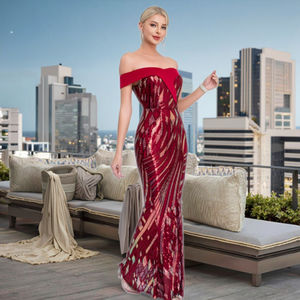 סגנון חדש בתוספת גודל מחוץ-שמלת בתולת הים-כתף-רב-צבע רזה מתאים שמלת ערב & מסיבה - Product Image 4