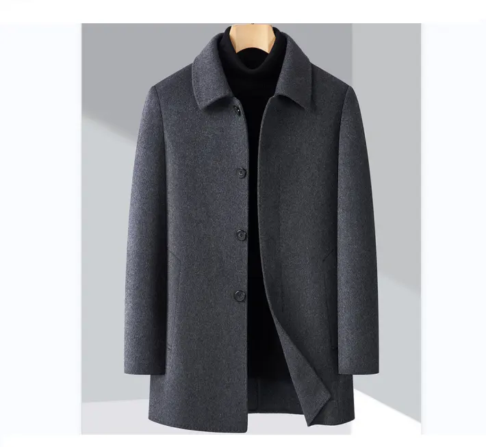 Casaco de caxemira clássico masculino para negócios, casaco personalizado de inverno de comprimento médio