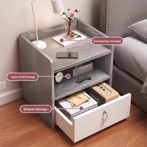 Modern Minimalist Wood Top <strong>Bedside</strong> <strong>Table</strong> with 1 Drawer Multifunctional <strong>Compact</strong> Storage Cabinet for Home Bedroom Furniture - Product Image 3