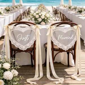 Decoraciones de Sillas para Bodas en Interiores y Exteriores, con Encaje Transparente Romántico y Lazo Largo de Cinta, Accesorios para Fotos - Product Image 2