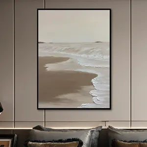 אדמה מצוירת ביד גלי חוף גלים מודרניים ציורי נוף ים מודרניים 3D מרקם מופשט אמנות קיר עיצוב הבית