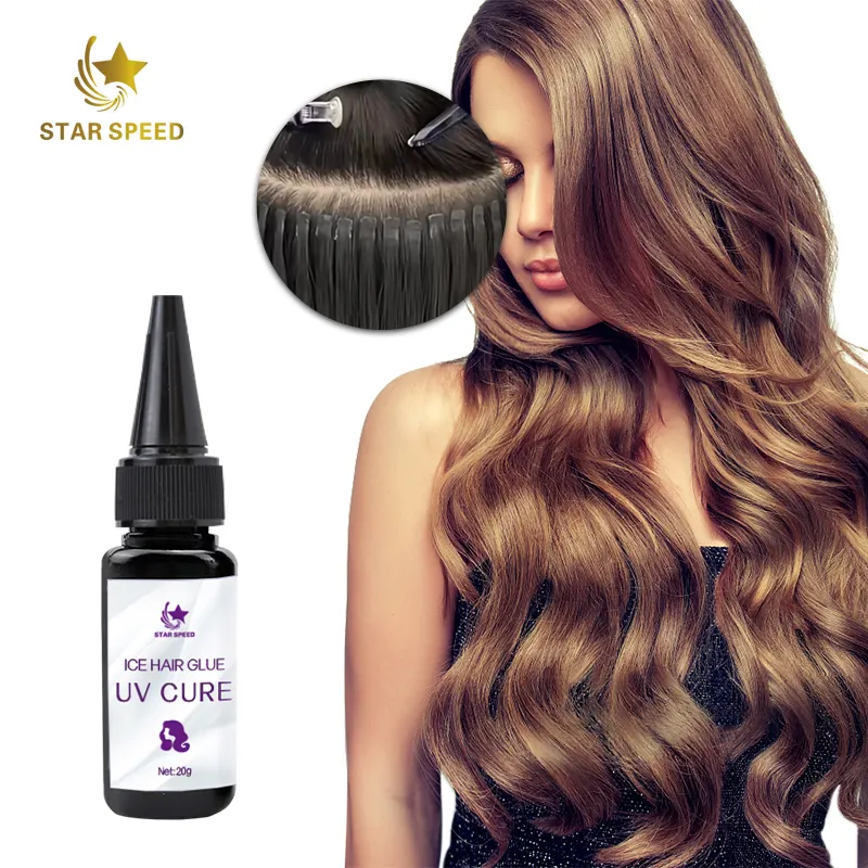 Lem bening UV Star Speed 20g, lem ekstensi rambut manusia tahan air Label pribadi