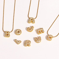 Collar con Letra Inicial A-Z Chapado en Oro de 18K con Circonitas, Colgante de Letra Burbuja, Cadena de Cuerda Trenzada, Amuleto Alfabético para Mujer