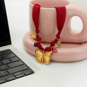 Butterfly Pendant <b>Necklace</b> Stainless Steel Red Cord Women's Fashion Jewelry <b>Statement</b> Piece Elegant Design - Product Image 3