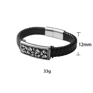 yunnique Titanium Steel Skull Bracelet Black <b>Braided</b> Leather Band Fashion Jewelry for Men Women Unisex <b>Accessory</b> - Product Image 4