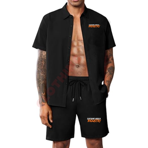 Ensemble chemise et short noirs sur mesure, vêtements décontractés, design de logo personnalisé, tenue d'été. - Product Image 2