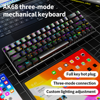 AK68 Triple Mode Mechanical 2.4G+BT+USB-C RGB 22 Backlight Effects 5 Brightness PBT Translucent Keycap 1500mAh Plug&Play Full