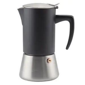 Diskon Besar 304/430 Kompor Induksi Portabel Baja Tahan Karat Moka Pot Matte Hitam Pembuat Kopi Espresso 2/4/6 Cangkir