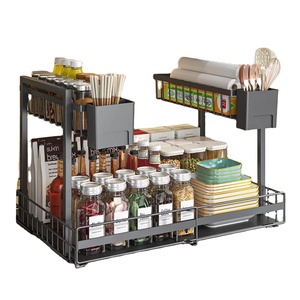 Organisateur de placard coulissant à 2 niveaux, extensible, pour <span class=keywords><strong>sous</strong></span> l'évier, <span class=keywords><strong>panier</strong></span> de <span class=keywords><strong>rangement</strong></span> multifonction coulissant pour la maison, la cuisine et la salle de bain - Product Image 1