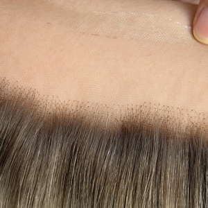 Light Blonde Rooted Swiss Lace Toupee 1.5x12'' Human Hair Piece 130% Density Center Part Straight Virgin Hair <b>Bleached</b> Knots - Product Image 4