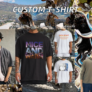 T-shirts d'été en polyester et coton pour hommes, grande taille, personnalisables avec logo, en tricot, pour occasions formelles, vente en gros - Product Image 2