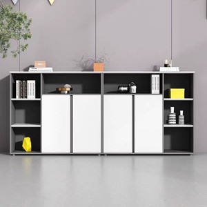 Gabinete de Almacenamiento de Madera con Cerradura, Gabinete Divisor de Oficina de 2 Niveles, Tipo Push-Pull, Gris - Product Image 3