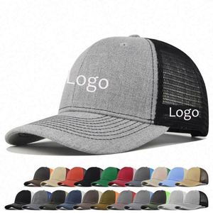 Wholesale Flat Brim 6 Panel <b>Plain</b> Snapback <b>Cap</b> With Mesh Custom Logo Print Embroidery Richardson 112 Trucker Hats - Product Image 1