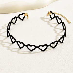 <b>Cross</b>-border dark-themed heart-shaped leather choker necklace/gothic neck <b>chain</b>/Lolita style necklace/collar for women - Product Image 3