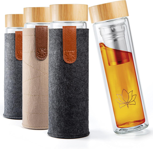 Vendita calda doppia parete frutta <span class=keywords><strong>infusore</strong></span> di tè di vetro coperchio di bambù palestra classica tazza per bere - Product Image 1