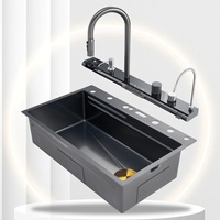 Robinet cascade numérique LED intelligent populaire en acier inoxydable 304, multifonction, grand évier de lavage bionique unique, évier de cuisine moderne