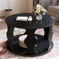 Table basse vintage surdimensionnée en noyer à 2 niveaux avec étagères et pieds ondulés pour appartement, salon, balcon – Sourcing pour commandes en gros