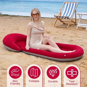 PVC Inflatable <b>Mat</b> with Pillow 178*72 CM with Flocking Three Colors for Beach Yard <b>Camping</b> Backyard Office Relaxing - Product Image 3