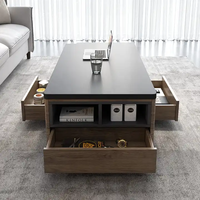 Mesa de Centro Moderna con Tapa Elevable, Multifuncional e Inteligente, con 3 Cajones en Color Nogal y Negro