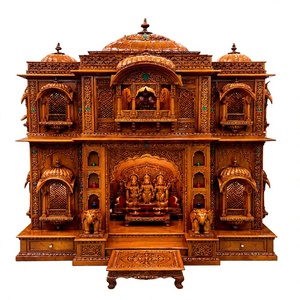 Traditional Vaishnav Haveli <b>Mandir</b> with Hand Carved Details Premium Devotional Haveli Shrine in Solid Teak Wood for Home Worship - Product Image 1