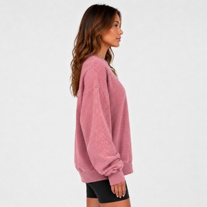 Sudadera de Mujer de Alta Calidad con Lavado Ácido, Forro Polar de Algodón, Puños Acanalados, Hombros Caídos, Estilo Urbano, Sudadera de Moda para Mujer con Lavado Ácido - Product Image 5