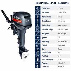 Motor fueraborda <span class=keywords><strong>Enduro</strong></span> 6B4 de 15HP y 2 tiempos, eje corto, aprobado por CE - Product Image 1