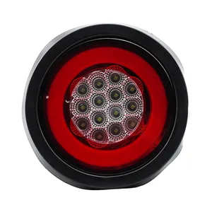 Luces traseras de remolque LED redondas de 4 pulgadas marcador de freno impermeable luces de remolque montaje empotrado sellado para camión RV barco (rojo)