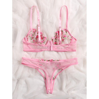 String transparent en dentelle sexy pour femmes, lingerie érotique, soutien-gorge et culotte en dentelle, ensemble de sous-vêtements