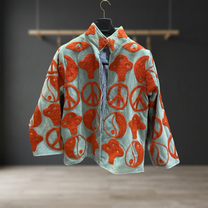 Veste gris clair pour femme avec motifs brodés orange (paix, Yin Yang et abstraits) – Vêtements d'extérieur décontractés et tendance, vente en gros de vestes - Product Image 6