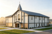 Salle de cérémonie modulaire préfabriquée durable à grande portée et faible entretien, structure en acier pour église communautaire