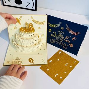 3D Birthday Cake <b>Gold</b> <b>Foil</b> Red Envelope Greeting Card Pull-Out Creative Children's New Year Lucky Money Silk Screen Printed - Product Image 2