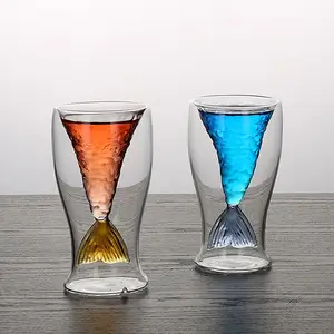 80 мл, новый дизайн, красочная прозрачная стеклянная чашка для коктейлей «русалка» с двойными стенками