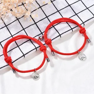 Wholesale 2 PCS/Set Magnetic Couple Bracelet Mountain Sea Waves Charms Magnet Braided Bracelets For Lovers Best Friend