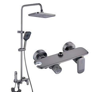 Ensemble de douche mural en laiton gris anthracite minimaliste de luxe avec thermostat et pomme de douche à jet doux avec filtre - Product Image 2