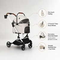 USMILEPET Haustier-Kinderwagen Abnehmbarer Träger Faltbar Ein-Klick-X-Rahmen Stoßdämpfende Räder Verdeck für Kleine und Mittlere Hunde