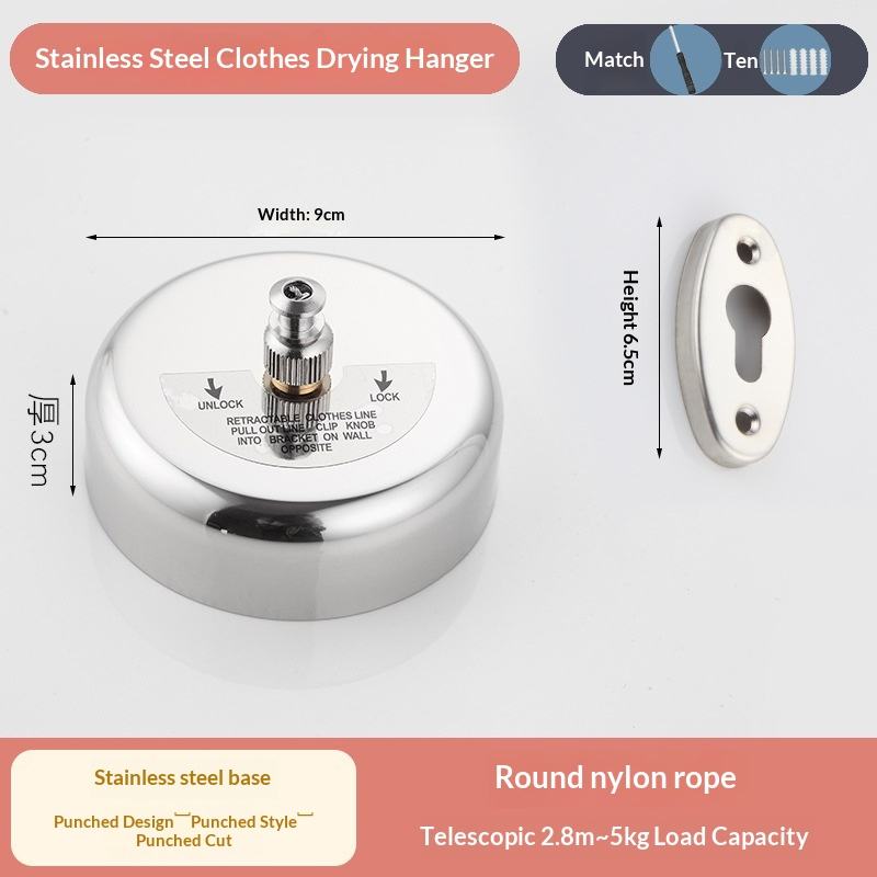 Redondo - Acero inoxidable - Cuerda de nylon de 28m - Instalación perforada