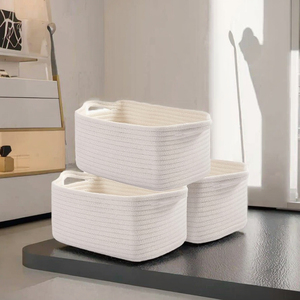 Multifunctional Modern Simplicity Eco-Friendly Rectangle Hand Woven Cotton <b>Rope</b> Storage Basket Living Room Organizer for Fruit - Product Image 3