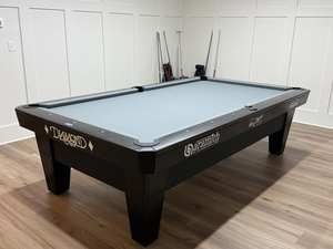 Vente directe d'usine, table de billard américaine standard en diamant noir, 9 pieds, utilisation en club, table de billard professionnelle avec retour de boules, table de billard en diamant avec logo - Product Image 1