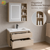 Meubles-lavabos contemporains en contreplaqué durable pour salle de bain, ensemble de meuble-lavabo mural avec miroir