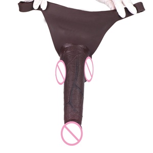 FAAK Large Silicone Thong Hollow <b>Dildo</b> Black Color Strap on Penis Sleeve Panties Cock Enlarger Extender Adult Sex Toys for Men - Product Image 3