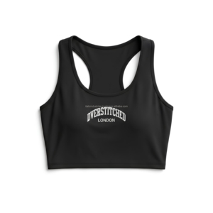 OVERSTITCHED Women's Black Sleeveless Crop Top Moisture Wicking Fitted Tank Top Sportswear London Logo Print gym wear - Product Image 1