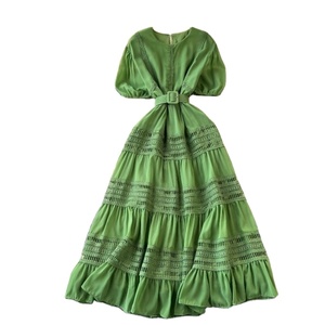 Neue Elegante Kleider mit Ausschnitten Retro Puffärmel Hohe Taille A-Linie Damenkleid O-Ausschnitt Damenmode - Product Image 3