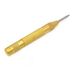 Center Punch - 5 inch Brass Spring Loaded Center Hole Punch with Adjustable Tension, Hand Tool for Metal or Wood