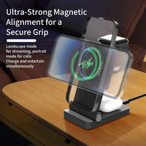 <span class=keywords><strong>Chargeur</strong></span> sans fil magnétique 3 en 1 pour ordinateur de bureau avec support de charge sans fil pliable et <span class=keywords><strong>télescopique</strong></span> pour montre/écouteurs/téléphone - Product Image 2